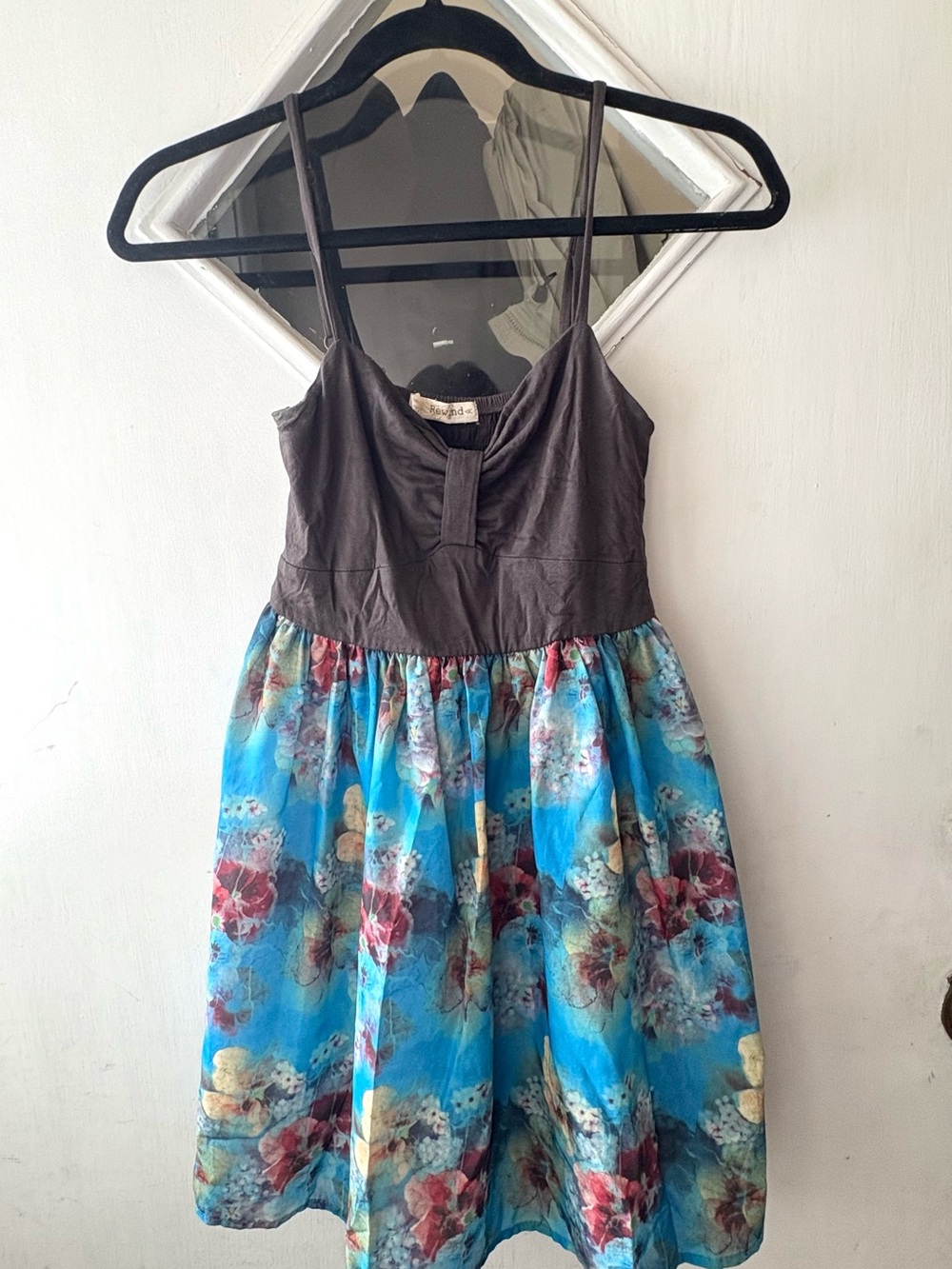 Summer Blue Floral Dress with Charcoal Bodice